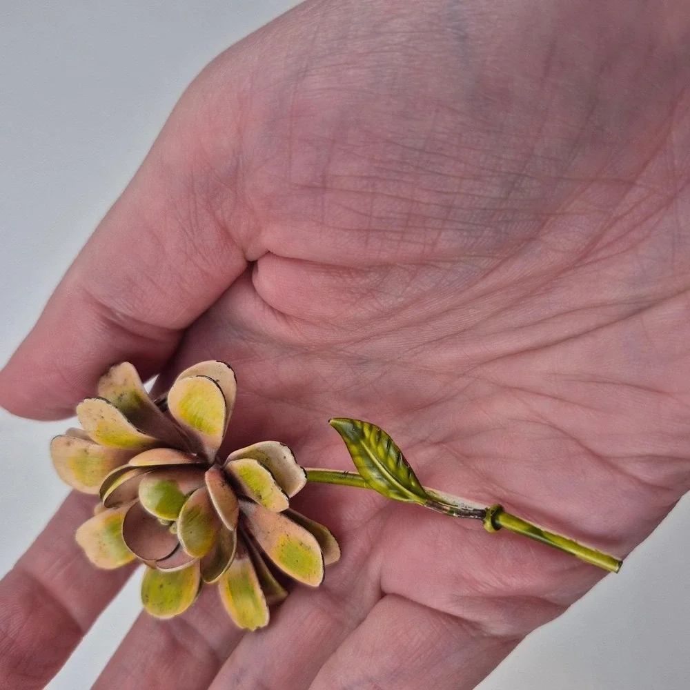 Vtg Enamel Flower Brooch‎ Pink Green Daisy 3.5